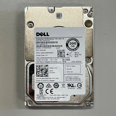 Dell Enterprise 300GB 2.5" SAS HDD v5 12Gbps 15K RPM Hot Swap ST300MP0005 07FJW4 - Image 1 of 4