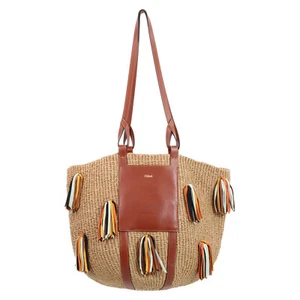 CHLOE Multi-colored tassel basket bag/ Tote Bag Large Brown - Picture 1 of 8