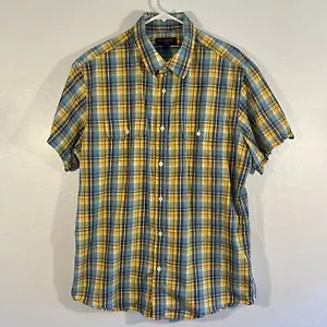 Banana Republic Button Up Shirt Size XL Blue Yellow Plaid Soft Wash Short Sleeve - Picture 1 of 11