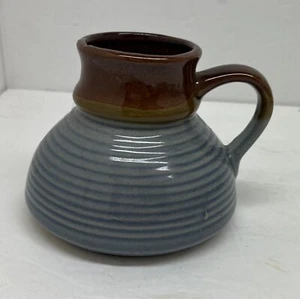 Vntg No Spill Travel Coffee Mug No Slip Pottery Ceramic Blue Brown - Picture 1 of 5