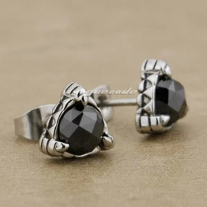 Black CZ Stone Stainless Steel Triangle Claw Fashion Stud Earring 4X019C - Picture 1 of 7