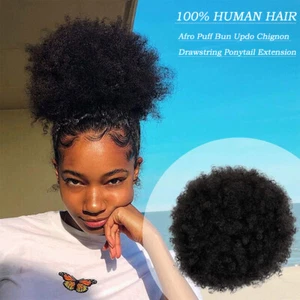 Kinky Curly Afro Puff Drawstring Ponytail 100% Human Hair Bun Scrunchie Updo - Picture 1 of 8
