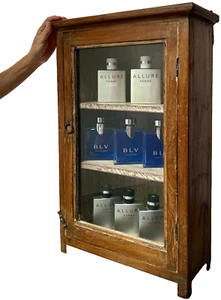 VINTAGE INDIAN BATHROOM CABINET / DISPLAY CABINET WAXED TEAK & CAPPUCCINO FINISH - Picture 1 of 20