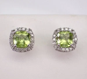 2.00Ct Cushion Cut Lab-Created Green Peridot Stud Earrings 14K White Gold Plated - Picture 1 of 6