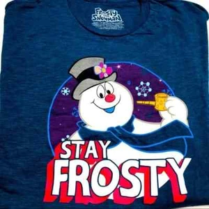 Frosty The Snowman " Stay Frosty" Blue Short Sleeved Shirt Sized L - Picture 1 of 4