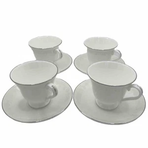 Wedgwood ST MORITZ 4 Cups & Saucers Tea Coffee White Floral Platinum Rim Retired - Picture 1 of 7