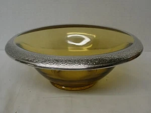 Vintage Amber Glass Bowl with Silver Rim-Unknown Maker- 9.75" Bowl - No Cracks - Picture 1 of 6