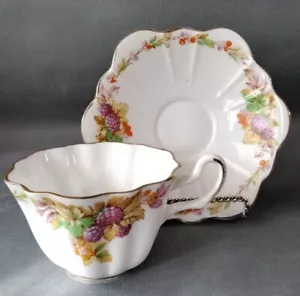 Royal Stuart Spencer Fine Bone China Teacup & Saucer England Raspberries fruit - Picture 1 of 10