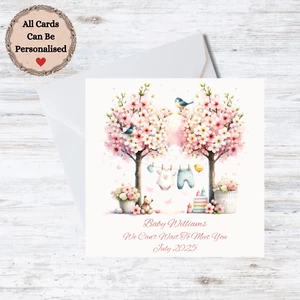 Personalised Baby Shower Card - Pink Floral Washing Line - Customisable Name - Picture 1 of 1