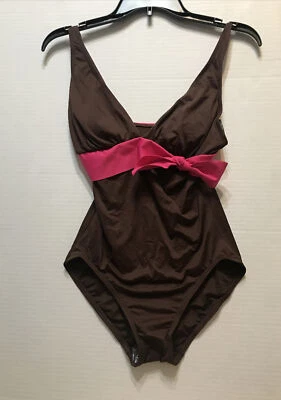 TRAJE DE BAÑO DKNY MARRÓN ROSA LAZO UNA PIEZA SOBRE EL HOMBRO Talla 6 NUEVO SIN ETIQUETAS Foto 1 de 2