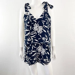 J.O.A. Navy Blue Floral Romper Size M V-Neck Summer Beach Vacationcore Casual - Picture 1 of 10