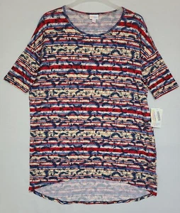 LuLaRoe Irma Top Shirt Sz M Holiday Patriotic Eagle Striped American Dreams (A1) - Picture 1 of 6