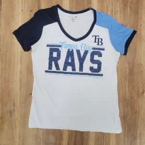 Tampa Bay Rays 5th Ave By New Era White V-Neck Short sleeve Shirt Women's L - Picture 1 of 6