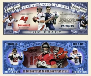 ✅ Tom Brady Bucs Patriots Collectible 100 Pack Novelty 1 Million Dollar Bills ✅ - Picture 1 of 6