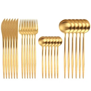 24pcs Gold Dinnerware Set Stainless Steel Tableware Cutlery Set Bright light - Picture 1 of 7