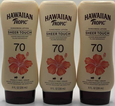 3PK Hawaiian Tropic Sunscreen Lotion ~ SPF 70 ~ 8 FL OZ EACH ~ EXP 10/26 + - Image 1 of 2