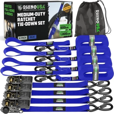Correas de trinquete Rhino EE. UU. (paquete de 4) - 1” x 15’ - 1.823 lb resistencia a la rotura Foto 1 de 4