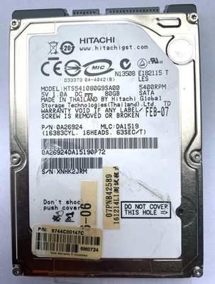 80GB Hitachi HTS541080G9SA00 2.5" SATA Laptop HDD 5400RPM Tested Working - Image 1 of 2