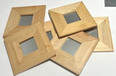 IKEA MALMA Wooden Framed Mirror 10 in x 10 in Square Natural Wood Lot of 6 - Image 1 of 4