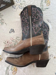 Ariat Womens Size 7 B Leather Pull On Cowgirl Cowboy Boots Brown Black EUC - Picture 1 of 10