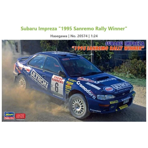 SUBARU IMPREZA N.6 WINNER SANREMO RALLY 1995 KIT 1:24 Hasegawa Kit Auto Modellin - Immagine 1 di 1