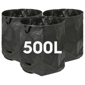 3x 500L Heavy-Duty Garden Waste Bags with Handles Black Large Grass Refuse Sacks - Picture 1 of 7