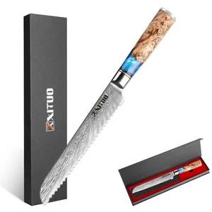 Damascus Steel Bread Knife - 7.5'' - Tsunami Collection - 67-Layer Japanese V... - Picture 1 of 9