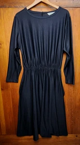 Blair Dress Womens 12 Black Elastic Waist A-Line Midi 3/4 Sleeve Pockets Swing - Picture 1 of 20