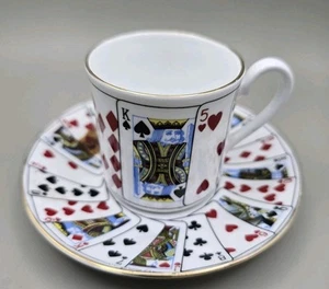 Tiffany & Co Bone China Elizabethan Playing Cards Cup & Saucer (Print Error?) - Foto 1 di 5