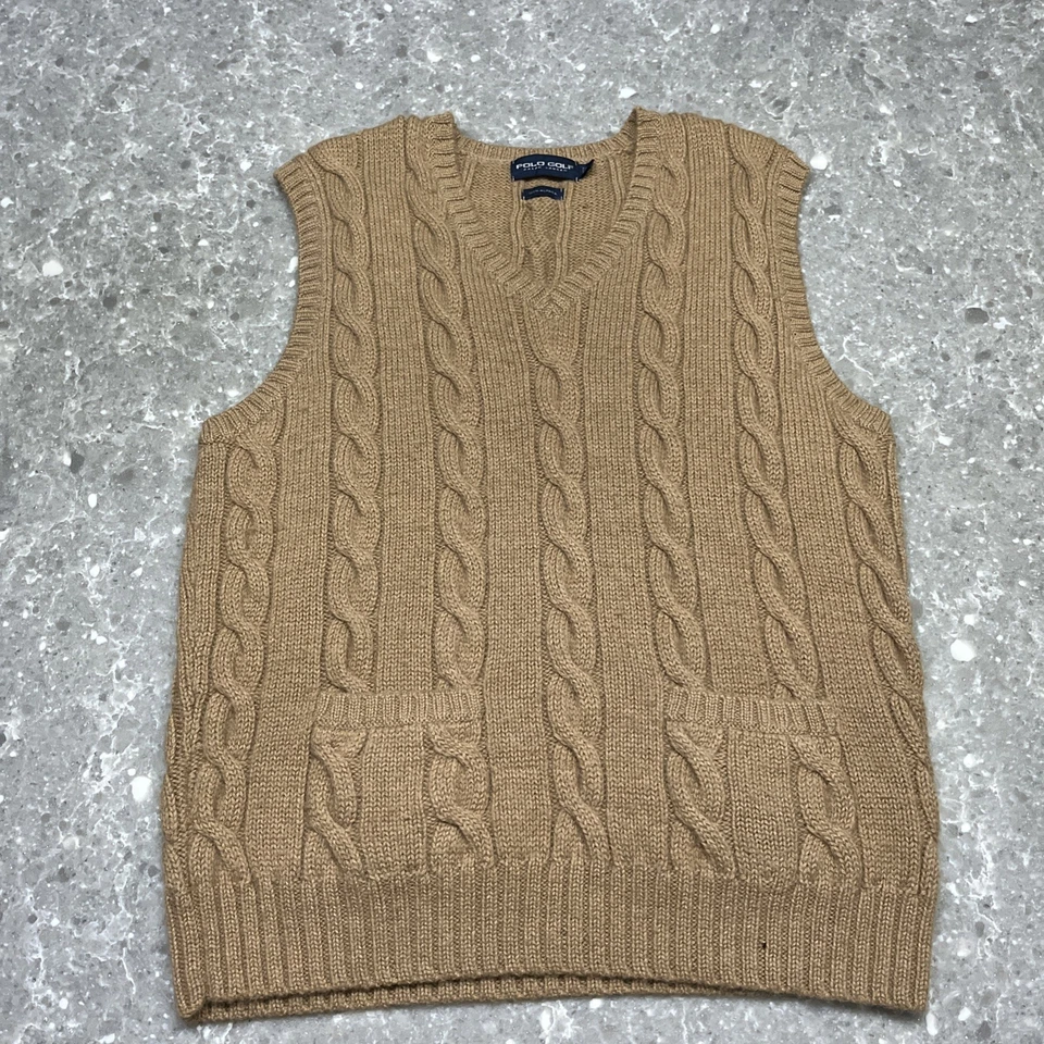 DE COLECCIÓN Polo Golf Ralph Lauren Suéter Chaleco Para Hombre’s L Marrón Lana Alpaca Argyle Años 90 Foto 1 de 4