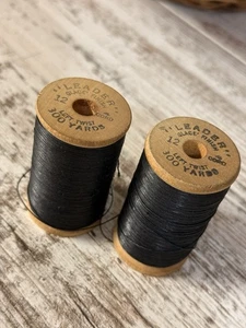 Two Spools of VINTAGE Leader Brand Glace finish black thread 300 yards each - Picture 1 of 2