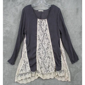 Indigo Soul Dress Womens XL Gray Lace Tunic Crinkle Boho Festival Romantic Gray - Picture 1 of 10
