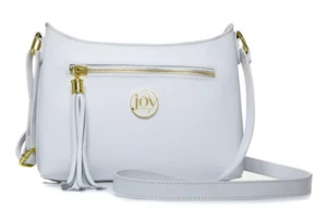 JOY Mangano Couture Genuine Leather Crossbody Purse Tassels, White