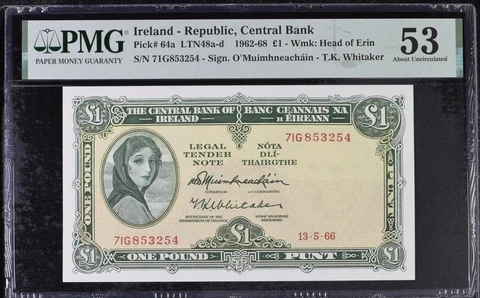 Ireland - Republic, Central Bank, �1 LTN48a-d 1962-68 - Wmk: Head of Erin PMG 53 Cover