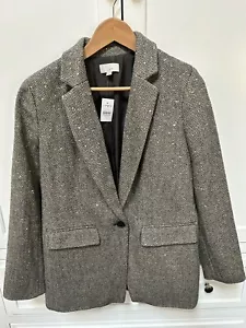 LOFT Women’s 10 Tan Herringbone With Gold Sequin Blazer Jacket - Picture 1 of 6