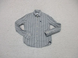 Abercrombie & Fitch Button Up Shirt Medium Youth Gray Striped Pocket Muscle Boys - Picture 1 of 11