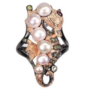 925 Plata de Ley Zafiro Diamante Redondo Rodolita Perla Mar Caballo Anillo 12 - Imagen 1 de 10