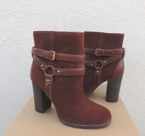 UGG DANDRIDGE STIVALETTI IN MOGANO PELLE SCAMOSCIATA TACCO ALTO US 10 EURO 41 ~ NUOVI CON SCATOLA