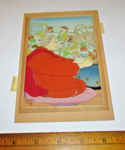 Paul Jacoulet SOUVENIRS D'AUTREFOIS ORIG Woodblock Print CHRISTMAS NEW YEAR CARD - Picture 1 of 5