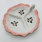 Vintage Nappy Candy Dish Divided Hand painted Cottage Spring Flower Japan 4.5?