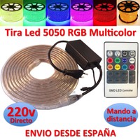 Tira de Led 220v 5050 RGB con Mando IMPERMEABLE Waterproof IP67 strip 230V