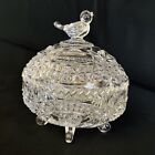 Vintage Hofbauer Byrdes Crystal Candy Dish with Lid 3 Footed Etched Bird Germany