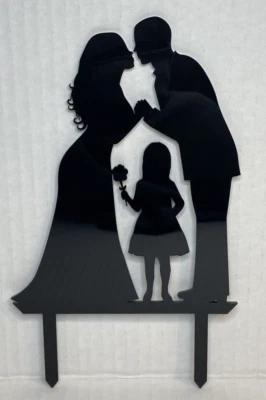 Decoração de bolo de casamento silhueta noiva noivo filha/menina acrílico preto - Imagem 1 de 4