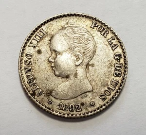 1892(92) Spain 50 Centimos - KM690 - Repunched Date - SKU-F6630 - Picture 1 of 2