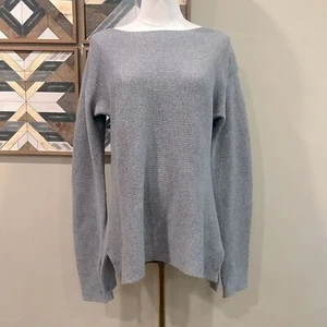 Garnet Hill gerippter Kaschmirpullover U-Boot-Ausschnitt grau Small - Bild 1 von 9