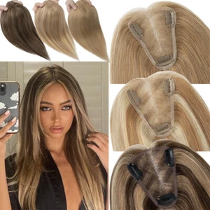 Clip In Lace Top Topper Hairpiece 100% Remy Human Hair Pieces Toupee Free Part - Picture 1 of 45