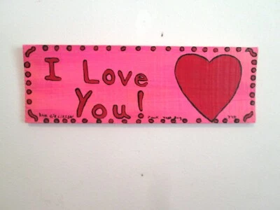 Arte Folclórica Outsider Pintura Original Madeira Coração I Love You Dan C #dancfolkart - Imagem 1 de 4