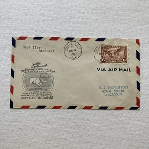 Canada Air Mail First Flight Sept Iles to Rimouski Caribou Cachet 12-19-1936 - Picture 1 of 4