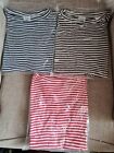 NEW ORIGINAL VINTAGE 60s/70s X 3 100% Cotton Striped T Shirts Red Blue Brown
