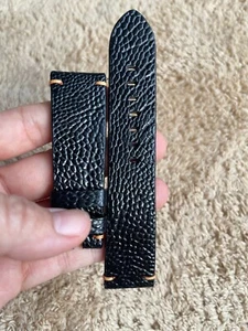 22/20 mm Padded Black Genuine OSTRICH Leg LEATHER SKIN WATCH STRAP BAND - Picture 1 of 15